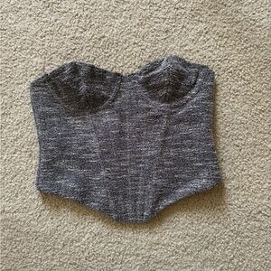 White Fox Boutique Double Back Bustier Corset Top – Black/White Tweed – Size S
